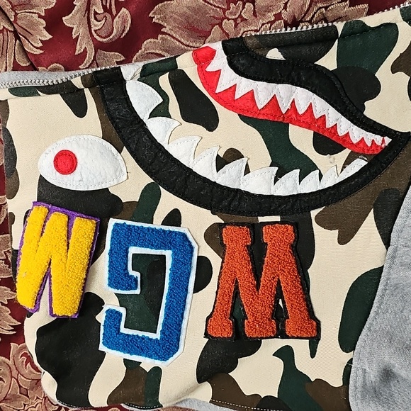 Bape Gray Full Zip-Up Shark/ Camo Hoodie XL - Picture 6 of 11